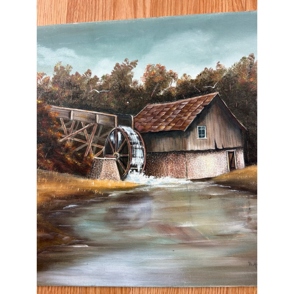 Vintage B. Hammer 1988 Signed Oil Painting Rustic Watermill Landscape 12x16